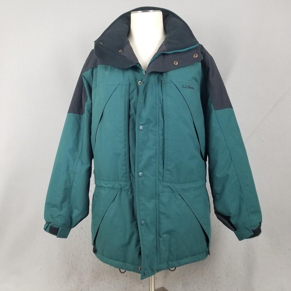 Vintage LL Bean Jacket Mens Medium Green Nylon Insulated Ski Parka Hooded 90s